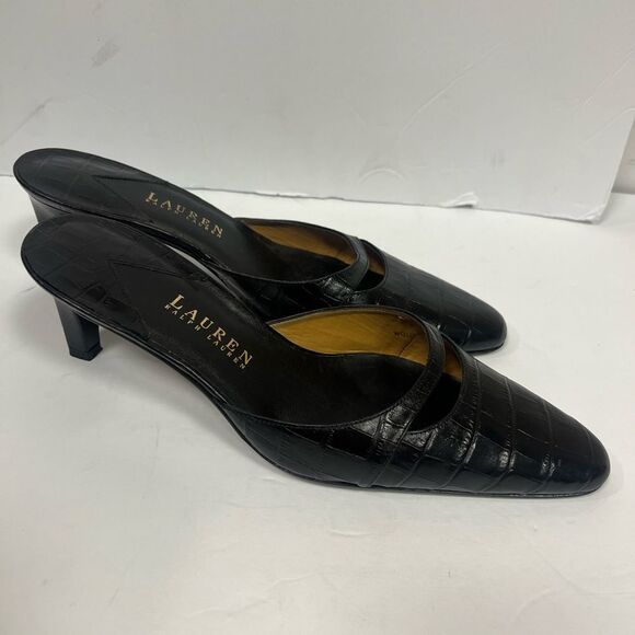 Ralph Lauren Black Croc-Embossed kitten heels - Picture 4 of 6